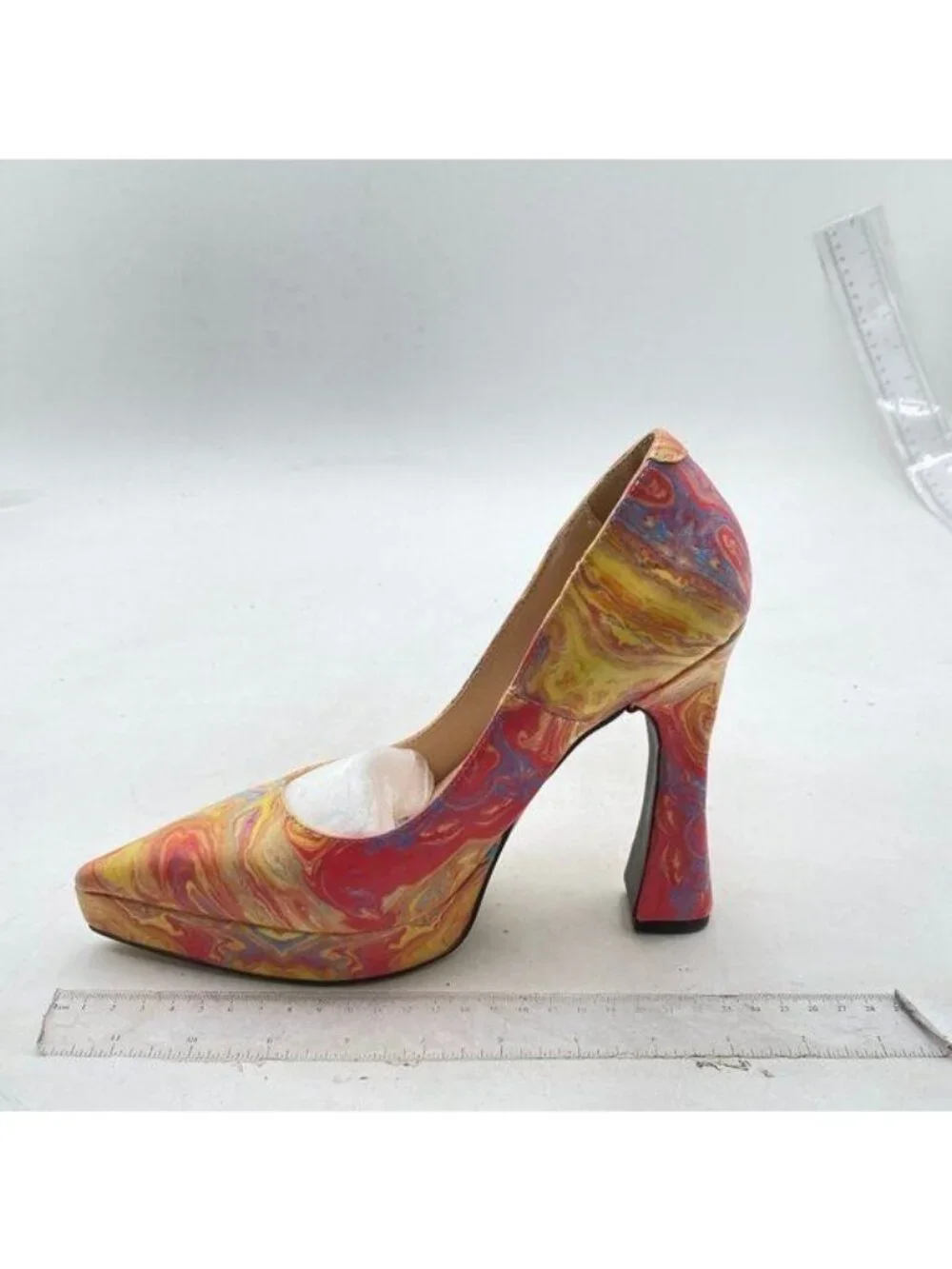 YDN Women Platform Pointed Toe Slip on Pumps Special Block High Heels Yellow